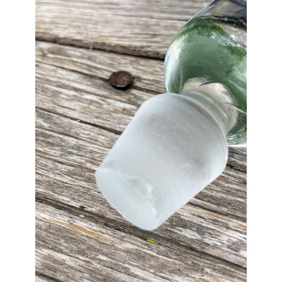 Vintage 1960s MCM Art Glass Petite Decanter Blue Yellow Swirl - Picture 8 of 16